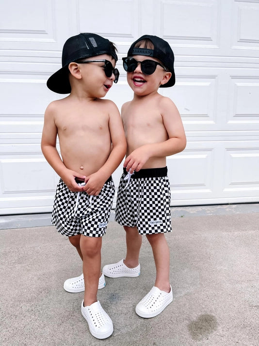Black Checkered Swim Shorts